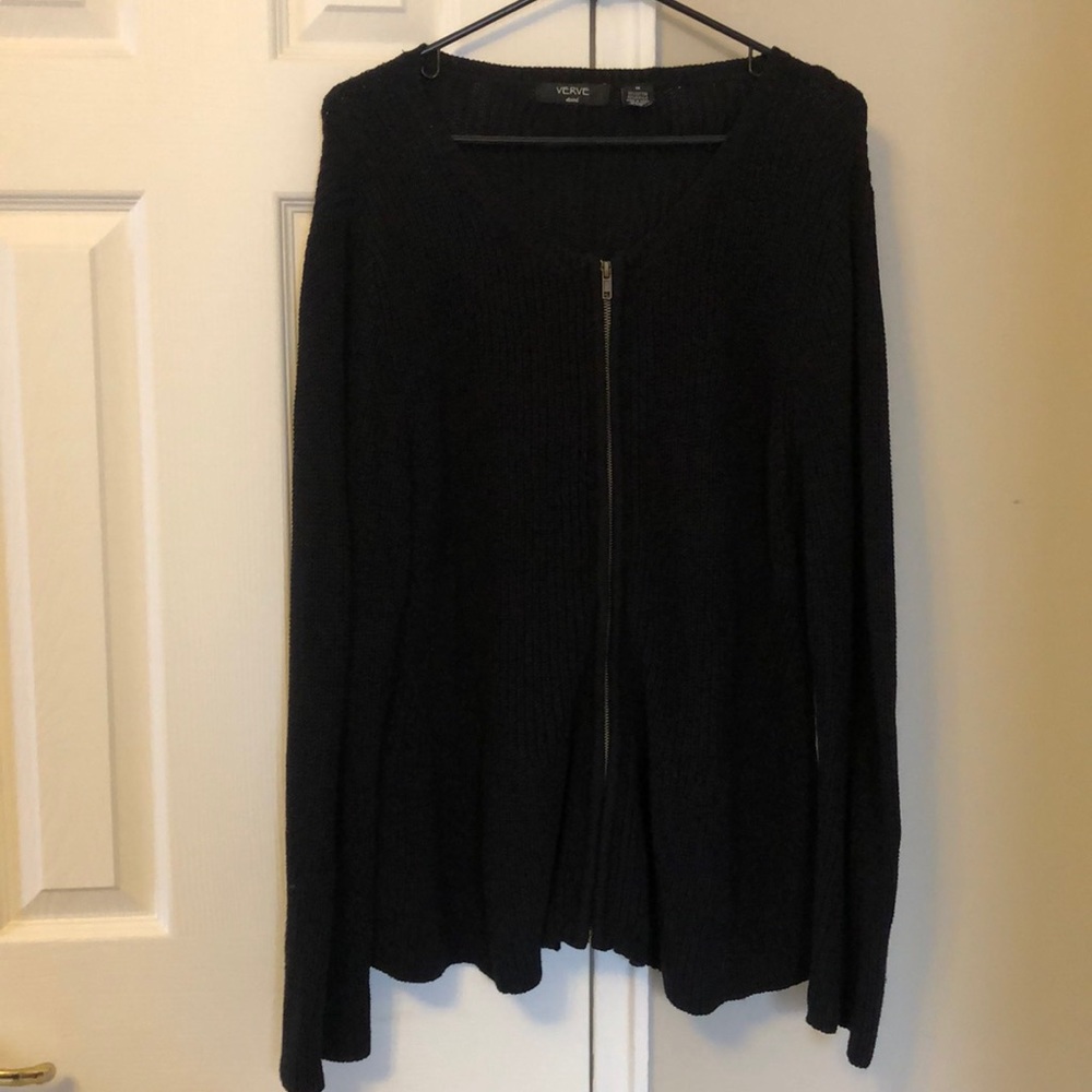 Black flare waist zip sweater